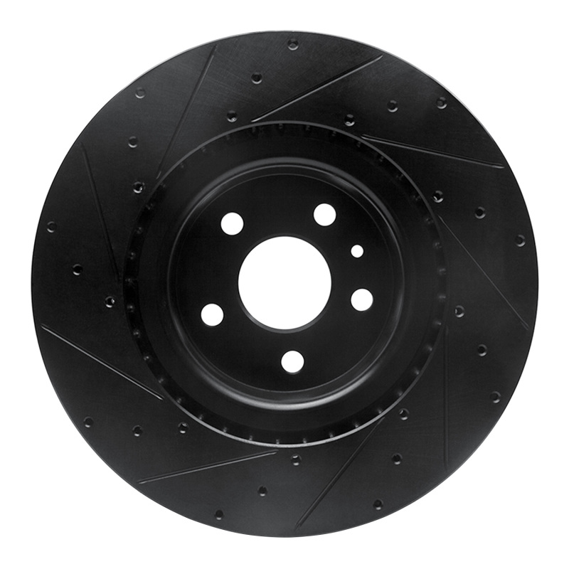 Tesla Model X Brake Rotor (1) - Front Right - R1 Concepts - Drilled & Slotted - Black - `12-`21